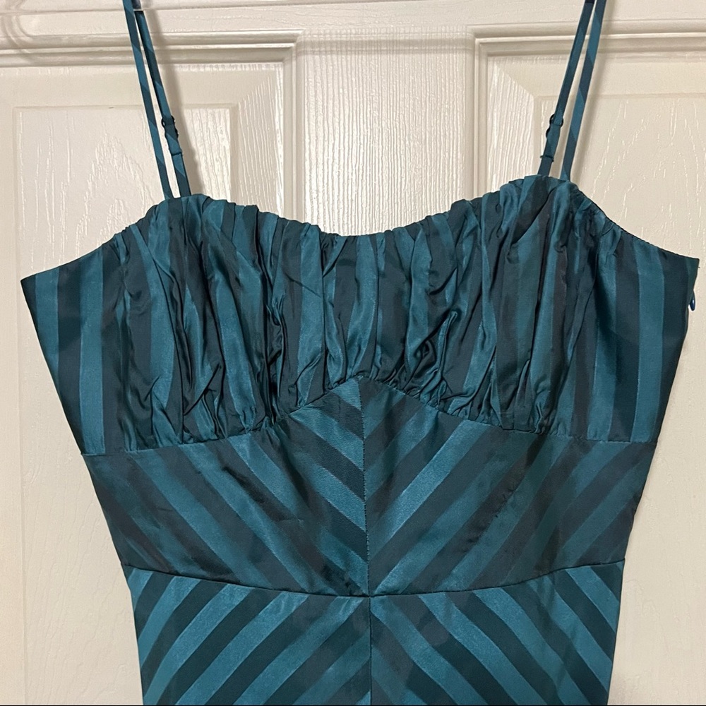 NWT $293 Betsey Johnson | Y2K | Unlined Teal Striped Corset Ruffle Dress | 4 - Picture 4 of 17
